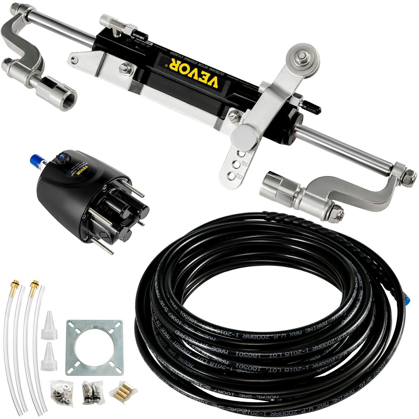 Hydraulic Steering Kit 300HP Hydraulic Steering Compact Cylinder Hydraulic Outboard Steering Kit With Helm For Boat Marine Steering System