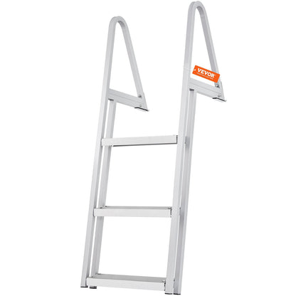 VEVOR Dock Ladder, Removable 3 Steps, 350 Lbs Load Capacity, Aluminum Alloy Pontoon Boat Ladder With 4 Wide Step & Nonslip Rubber Mat, Easy To Install For Ship Lake Pool Marine Boarding