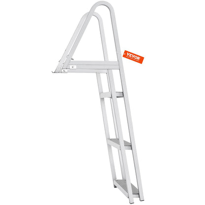 VEVOR Dock Ladder, Removable 3 Steps, 350 Lbs Load Capacity, Aluminum Alloy Pontoon Boat Ladder With 4 Wide Step & Nonslip Rubber Mat, Easy To Install For Ship Lake Pool Marine Boarding