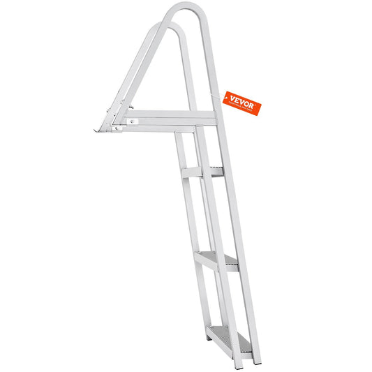 VEVOR Dock Ladder, Removable 3 Steps, 350 Lbs Load Capacity, Aluminum Alloy Pontoon Boat Ladder With 4 Wide Step & Nonslip Rubber Mat, Easy To Install For Ship Lake Pool Marine Boarding