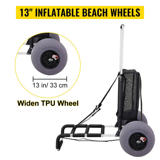 VEVOR Beach Carts For Sand,  Cargo Deck, TPU Balloon Wheels, 165LBS Loading Folding Sand Cart Adjustable Height, Aviation Aluminum Cart For Picnic, Fishing, Beach